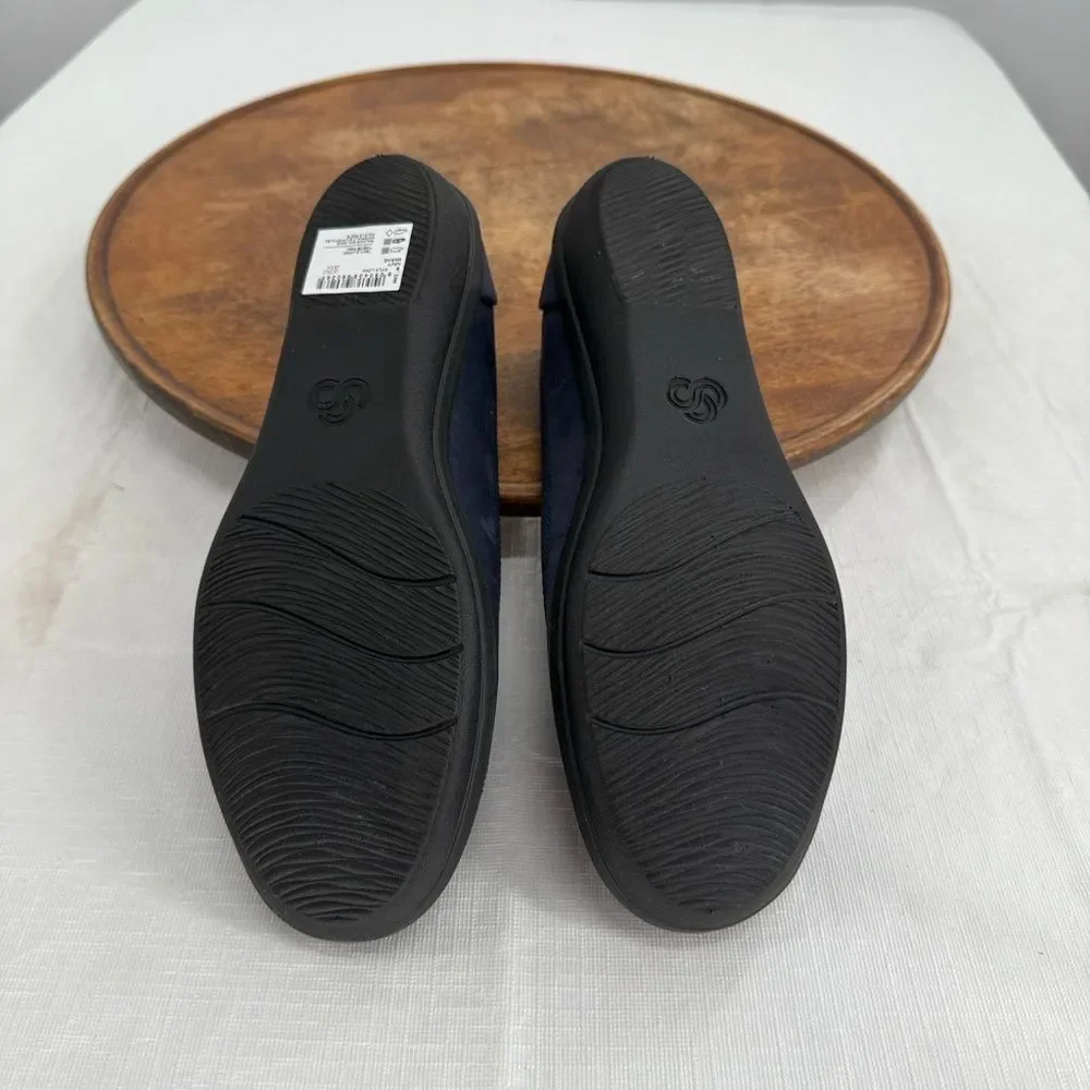 Clarks Shoes Wm 8 M Ayla Low Navy Slip On Comfort Ballet Flats Cloudsteppers